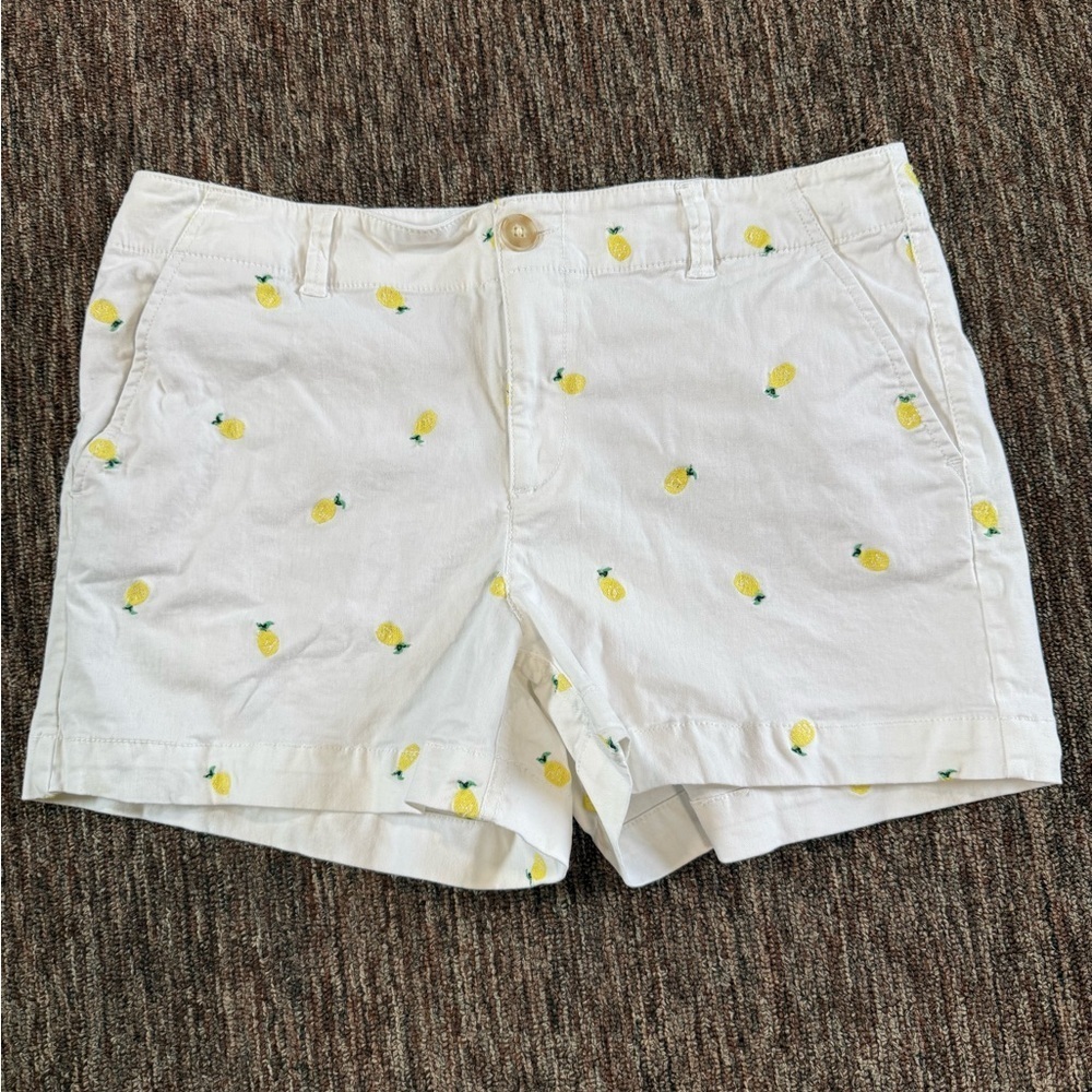 LOFT High Waist Washed Twill Shorts with Embroidered Lemons size 8